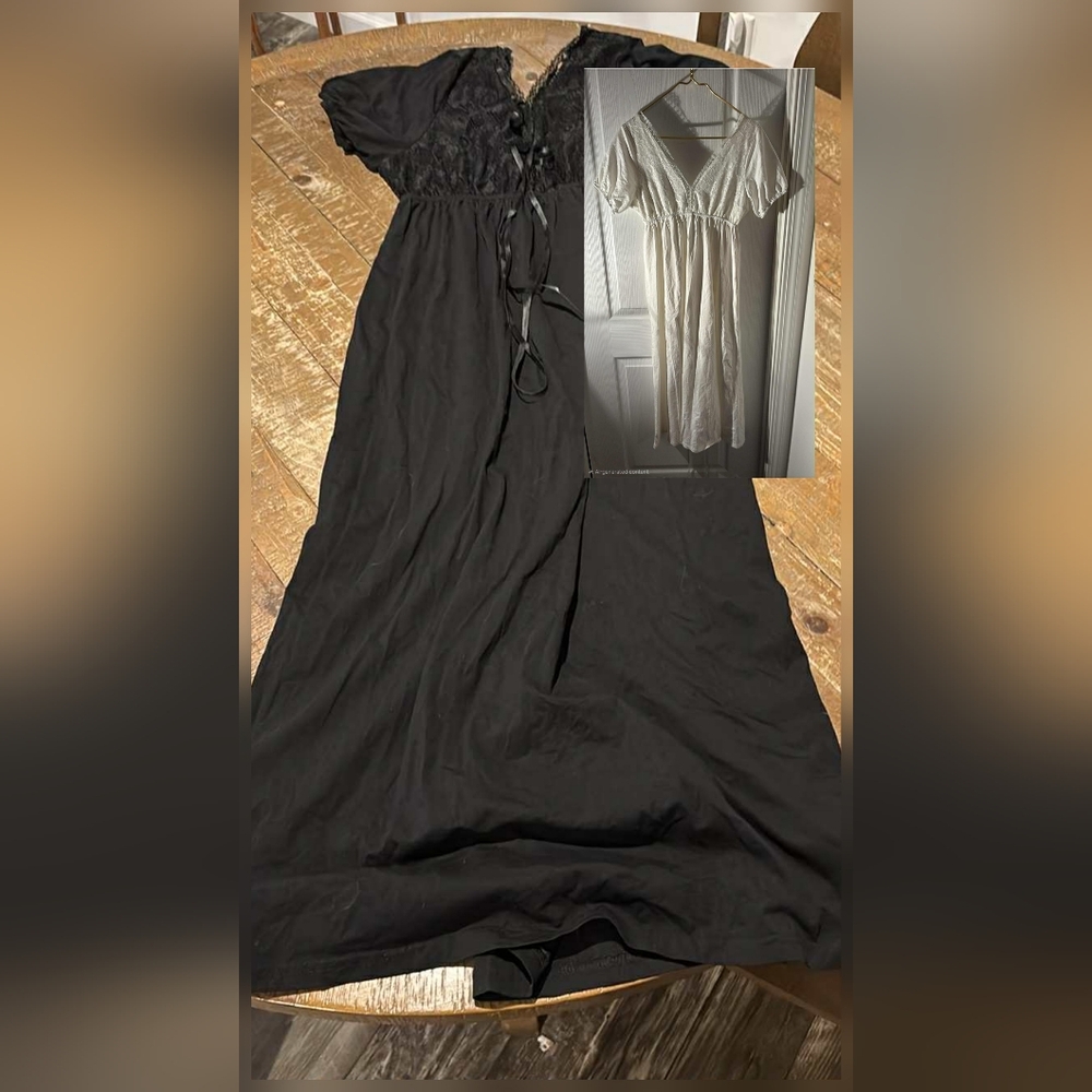 2 Dresses, 1 Black, 1 White Lace Maxi Lounge Dress Boho, Scandigirl Softgirl